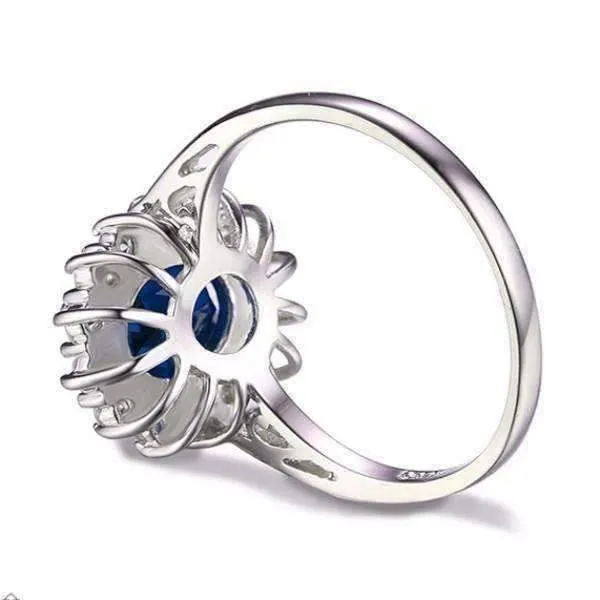 Swiss Blue Halo Oval Cut 2.5CT Simulated Sapphire Silver IOBI Precious Gems Ring For woman Any Occasion