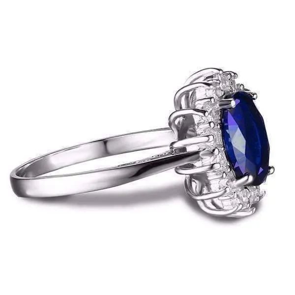 Swiss Blue Halo Oval Cut 2.5CT Simulated Sapphire Silver IOBI Precious Gems Ring For woman Any Occasion