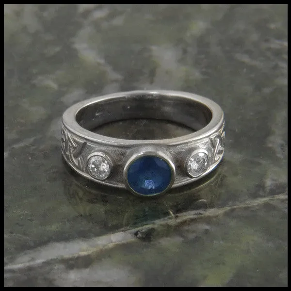 Three Stone Tapered Celtic Knot Ring