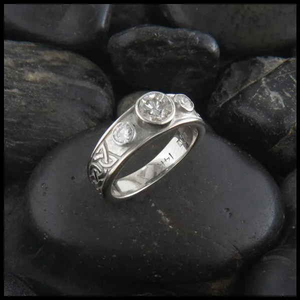 Three Stone Tapered Celtic Knot Ring