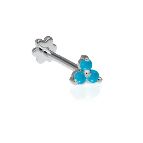 Three Turquoise Trinity Threaded White Gold Stud