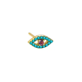 Turquoise & Amethyse Evil Eye Single Earring
