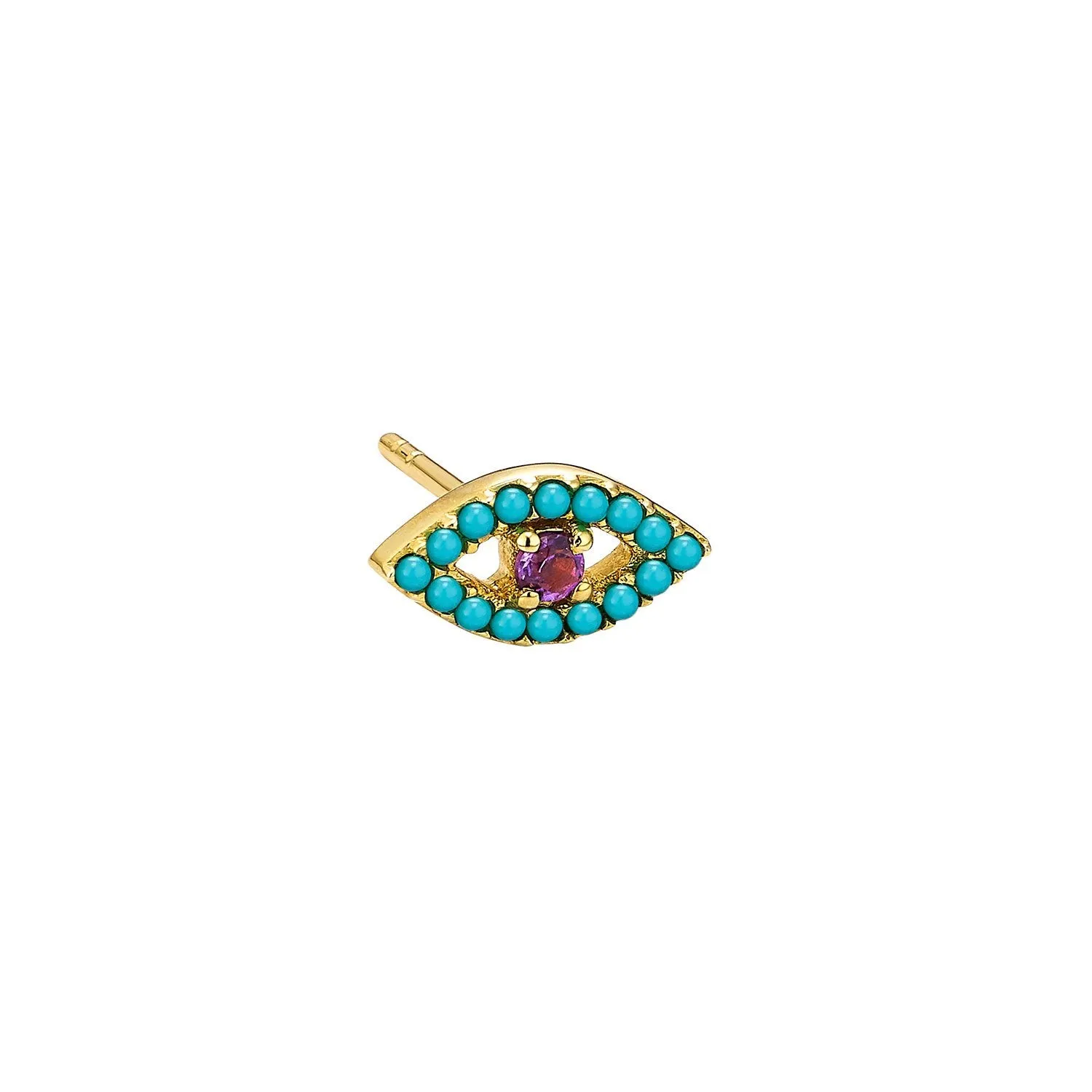 Turquoise & Amethyse Evil Eye Single Earring