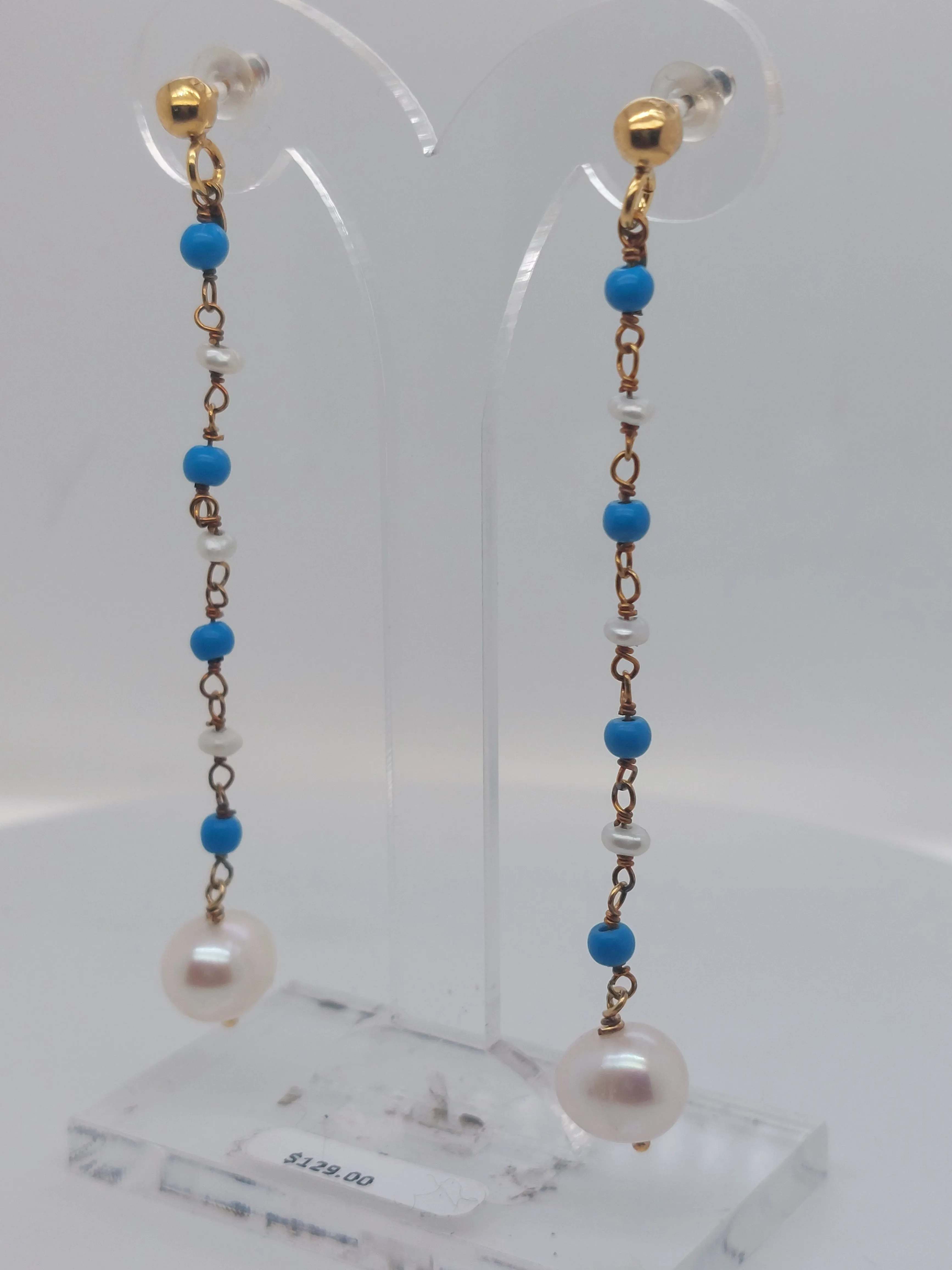 Turquoise & Pearl Drop Earrings