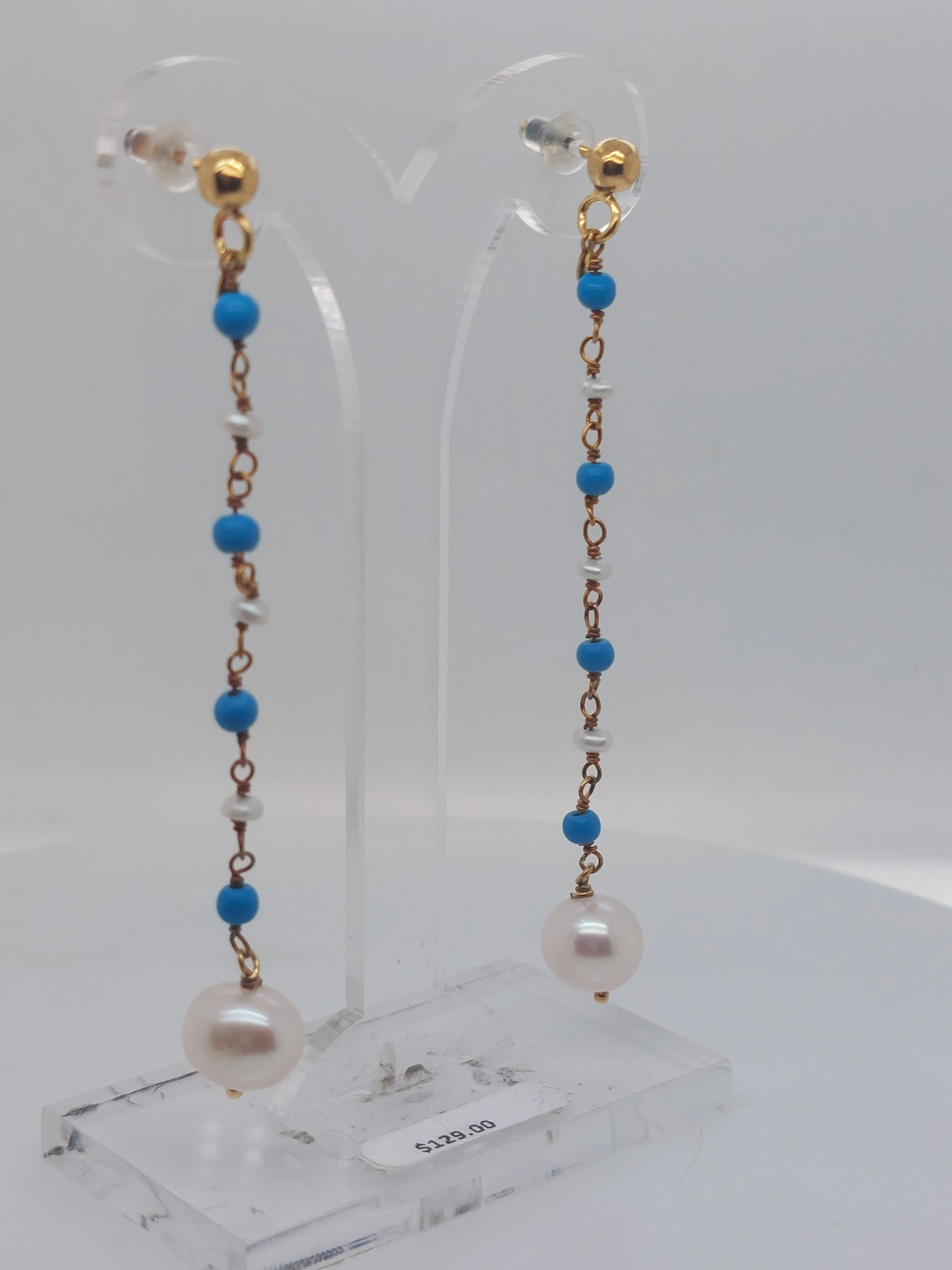 Turquoise & Pearl Drop Earrings