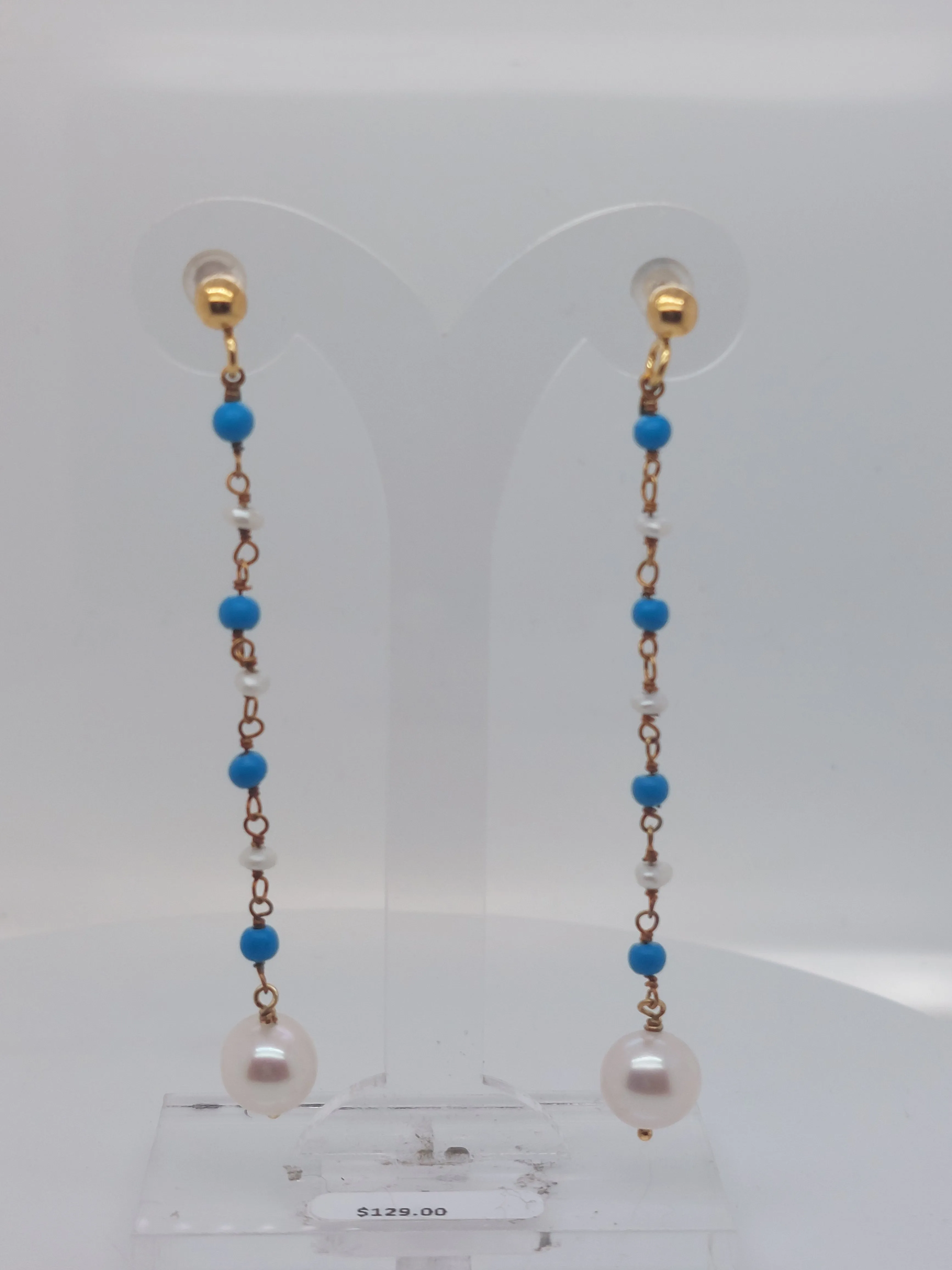 Turquoise & Pearl Drop Earrings