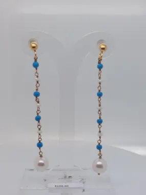 Turquoise & Pearl Drop Earrings