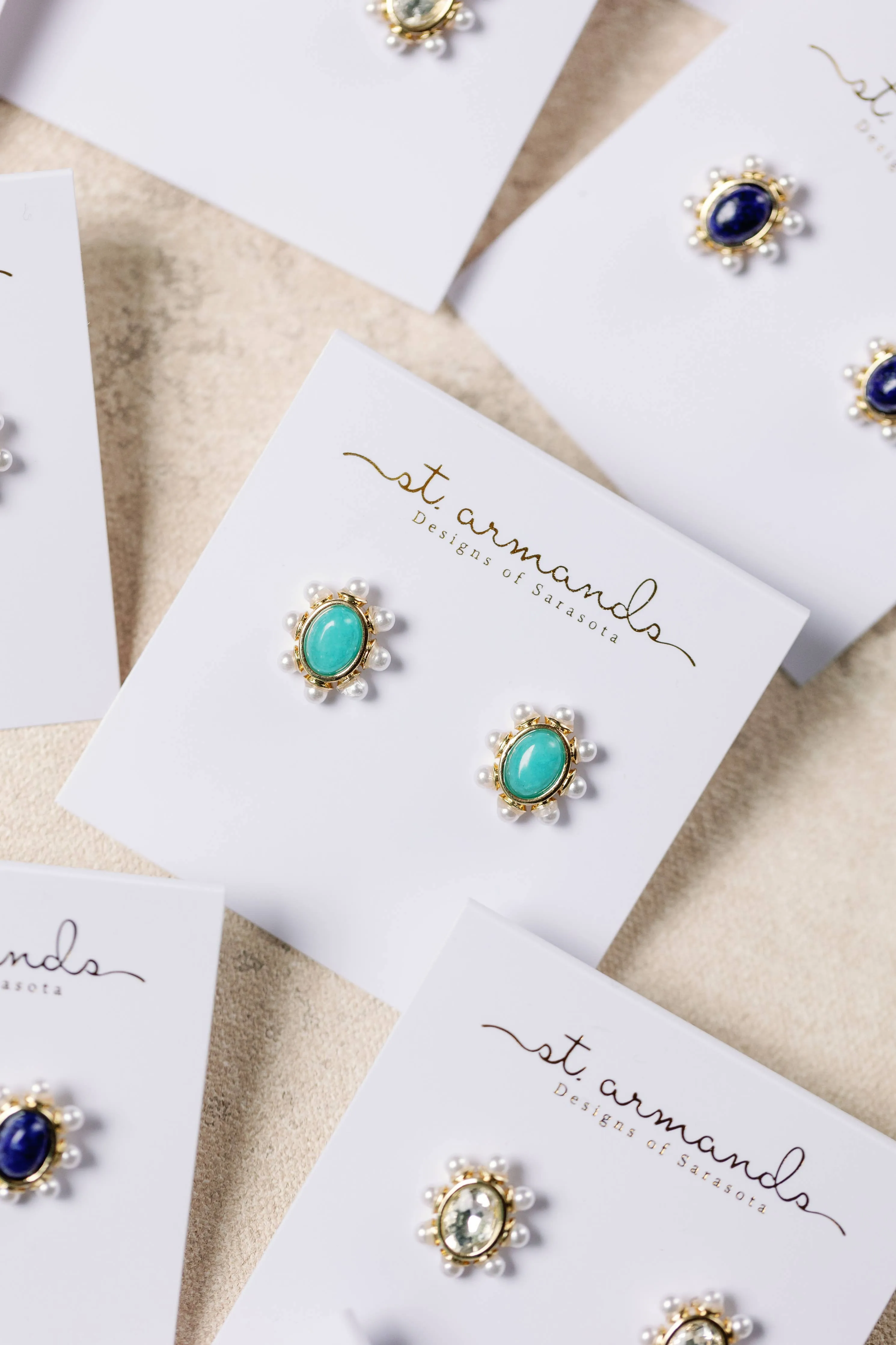 Turquoise and Pearl Oval Stud Earrings
