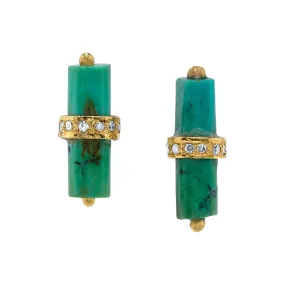 Turquoise Barrel Diamond Bar Stud Earrings