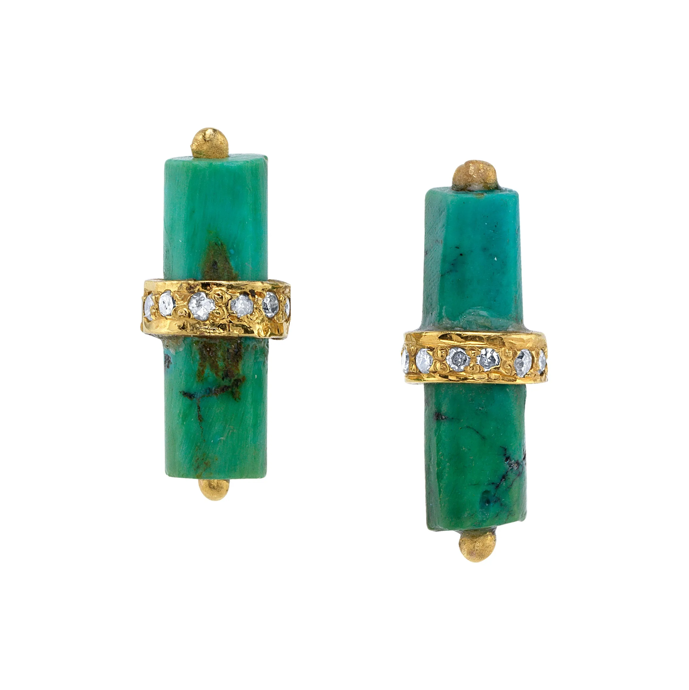 Turquoise Barrel Diamond Bar Stud Earrings