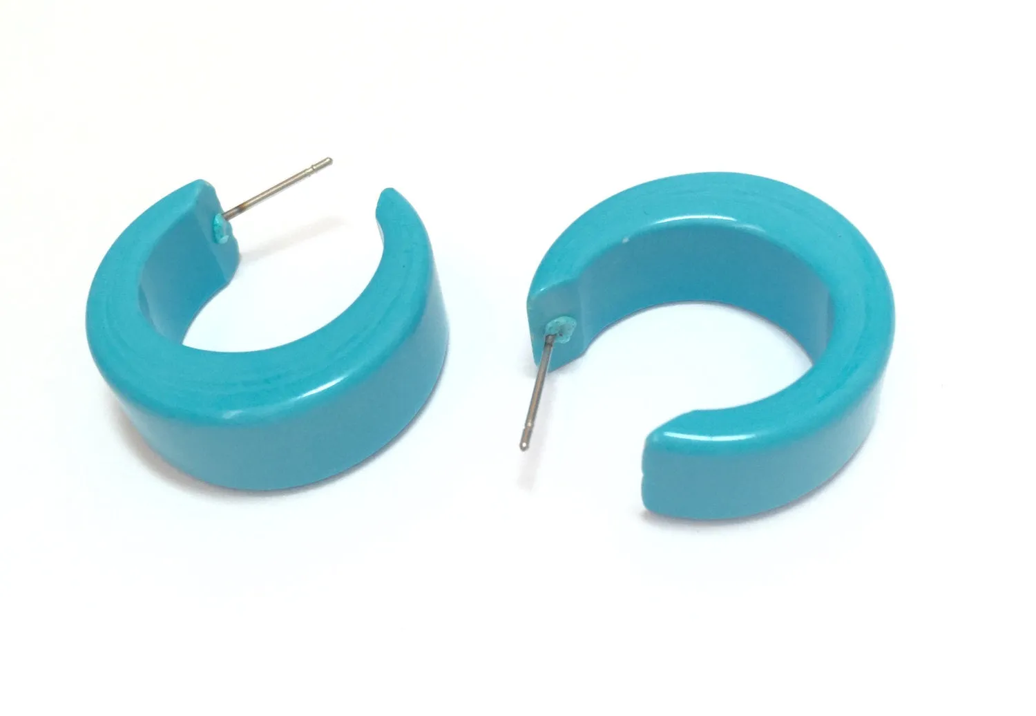 Turquoise Chunky Mod Lucite Hoop Earrings