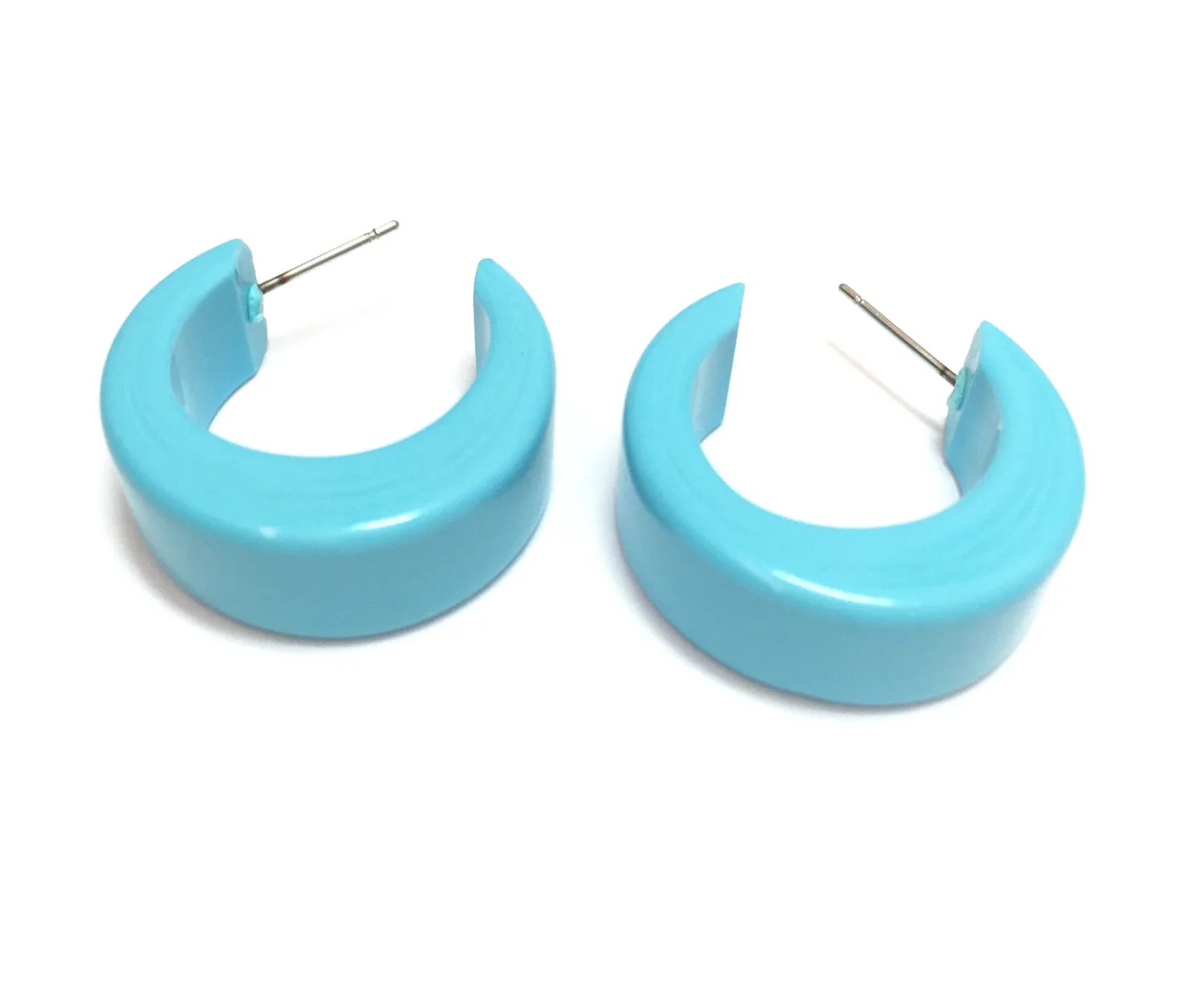 Turquoise Chunky Mod Lucite Hoop Earrings