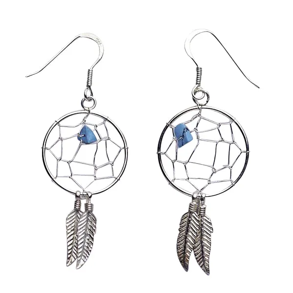 Turquoise Dreamcatcher Silver Earrings