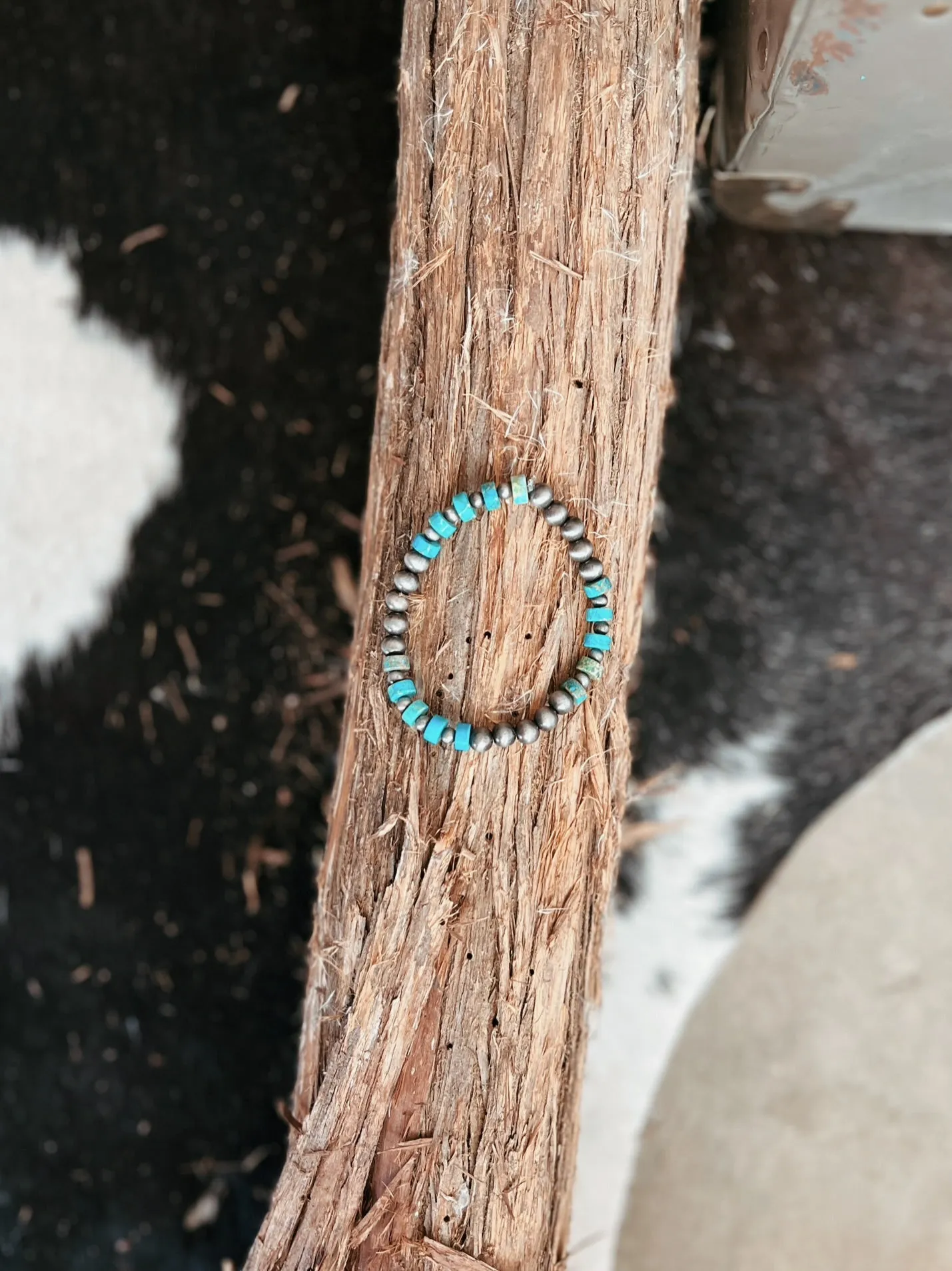 Turquoise Gemstone and Silver Bead Stretch Bracelet