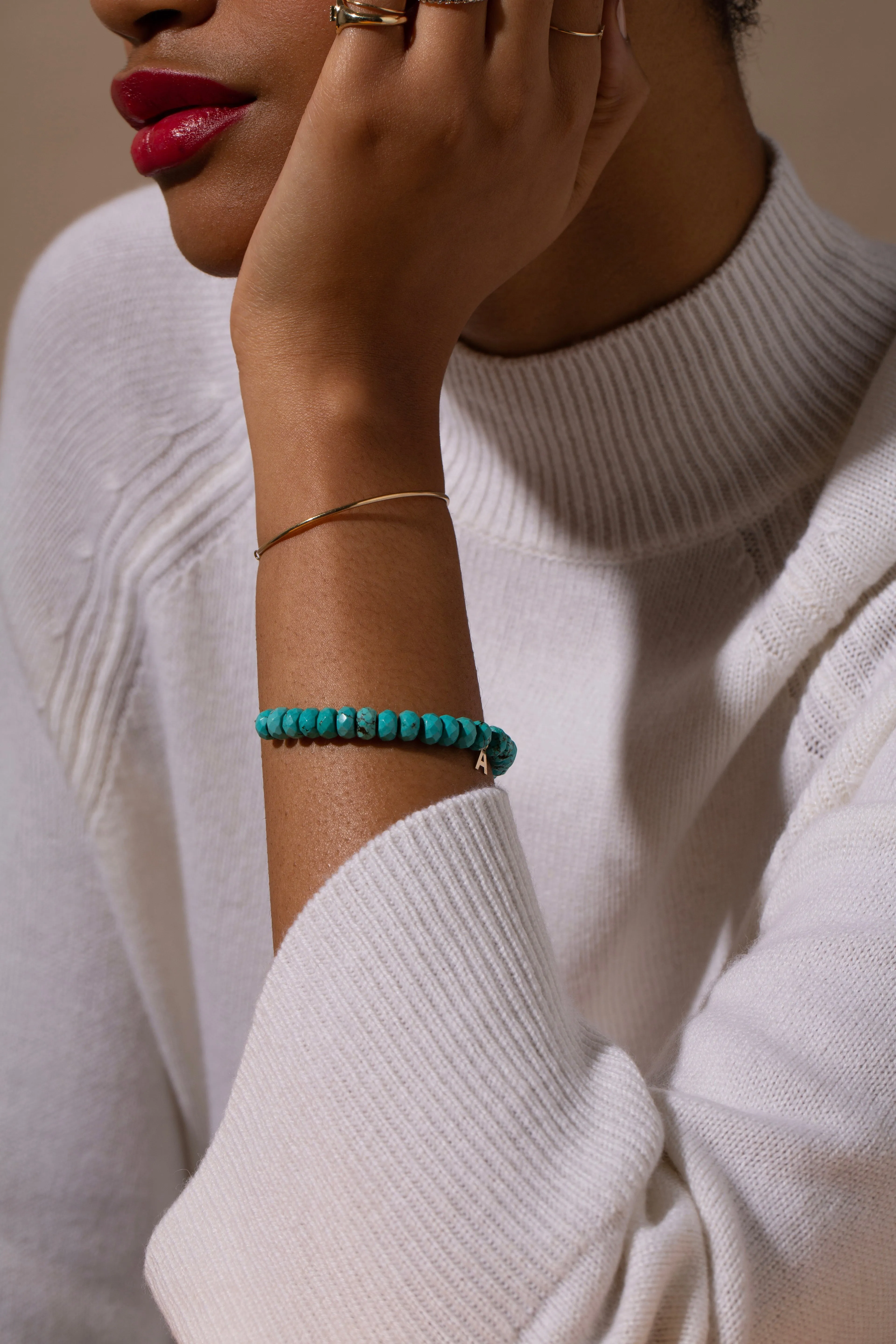 TURQUOISE NUGGET INITIAL BRACELET