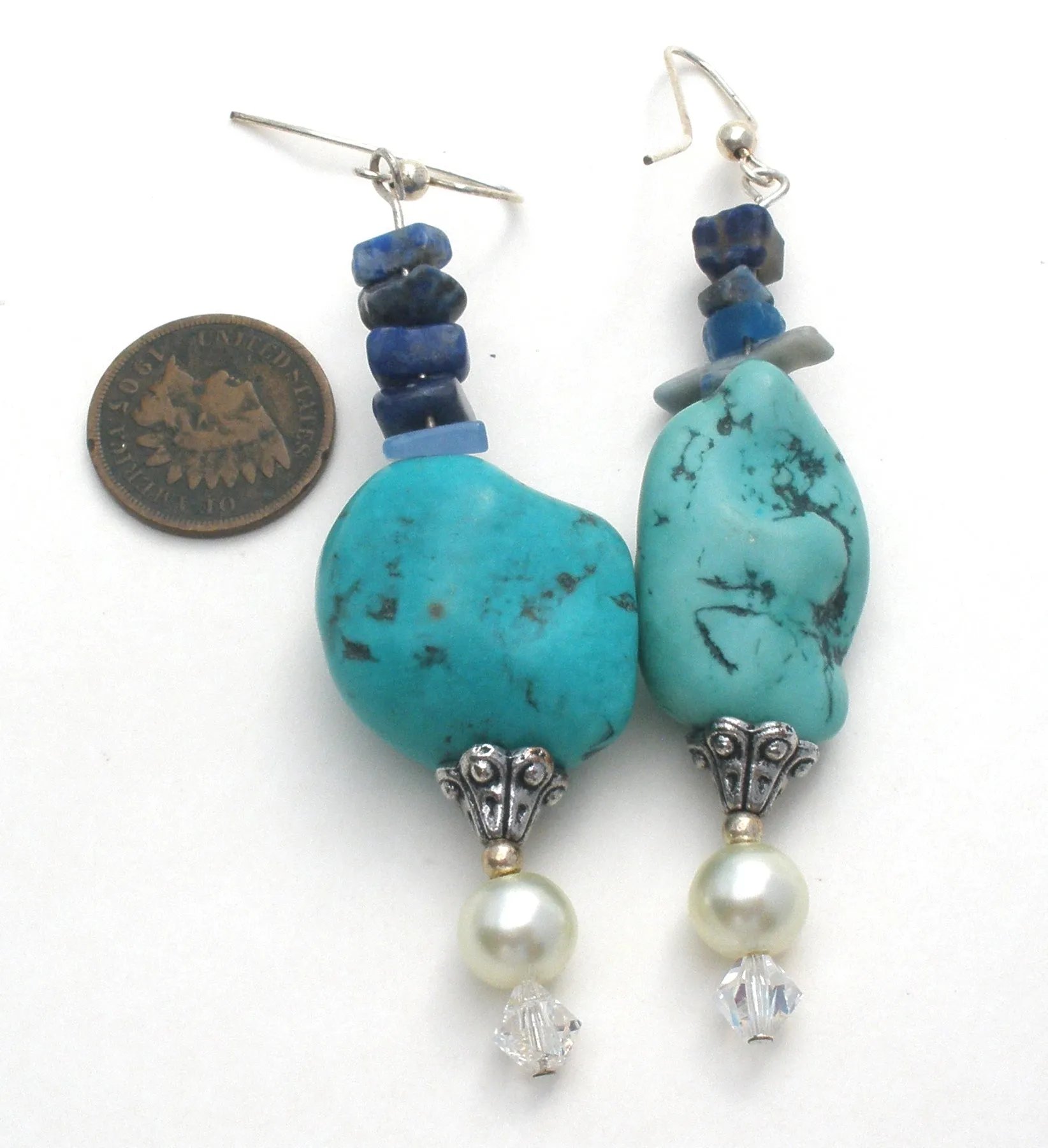 Turquoise Sodalite & Pearl Earrings Vintage