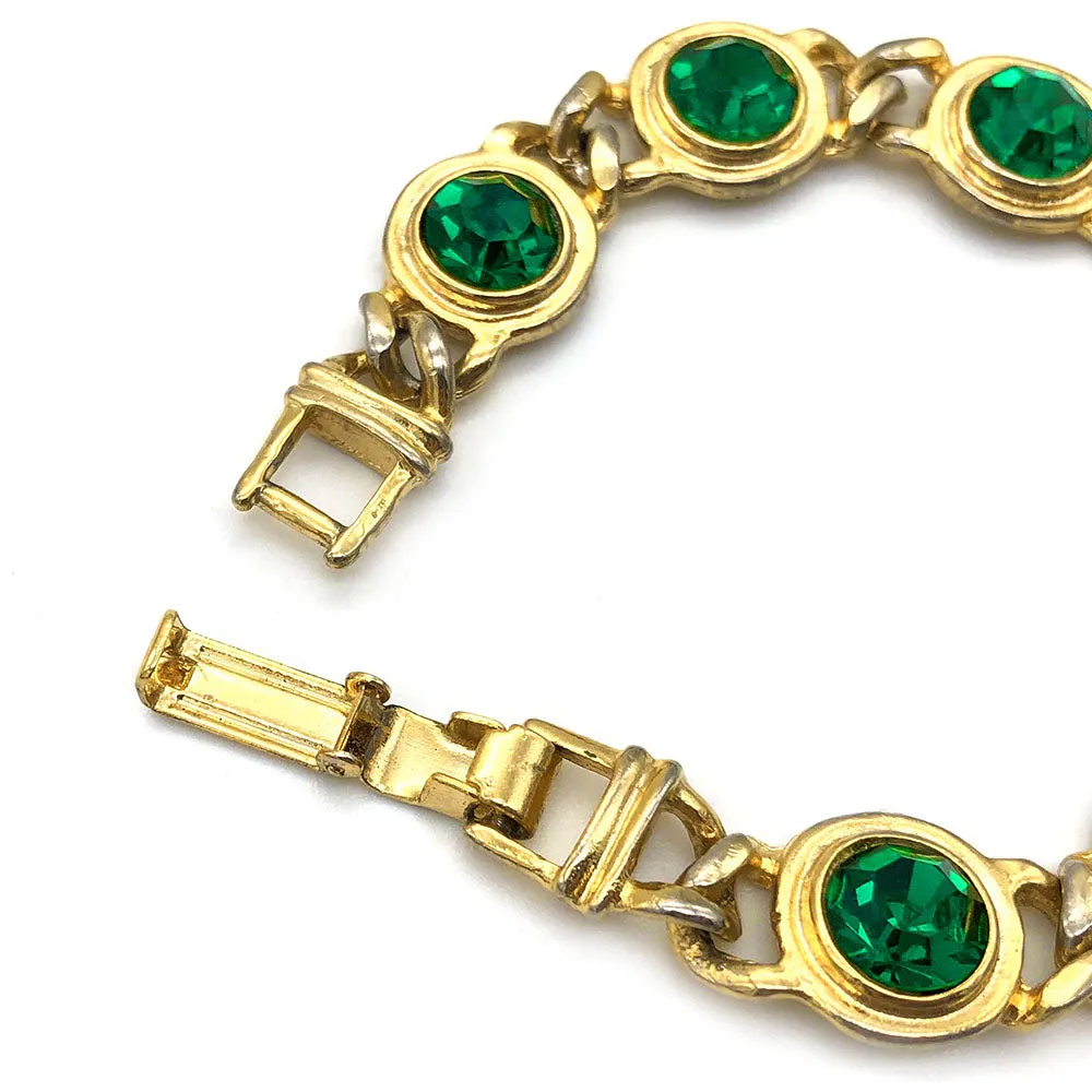 【USA輸入】ヴィンテージ エメラルドグリーン ストーン ブレスレット/Vintage Emerald Green Rhinestones Bracelet
