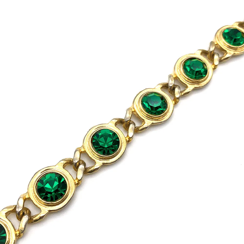 【USA輸入】ヴィンテージ エメラルドグリーン ストーン ブレスレット/Vintage Emerald Green Rhinestones Bracelet