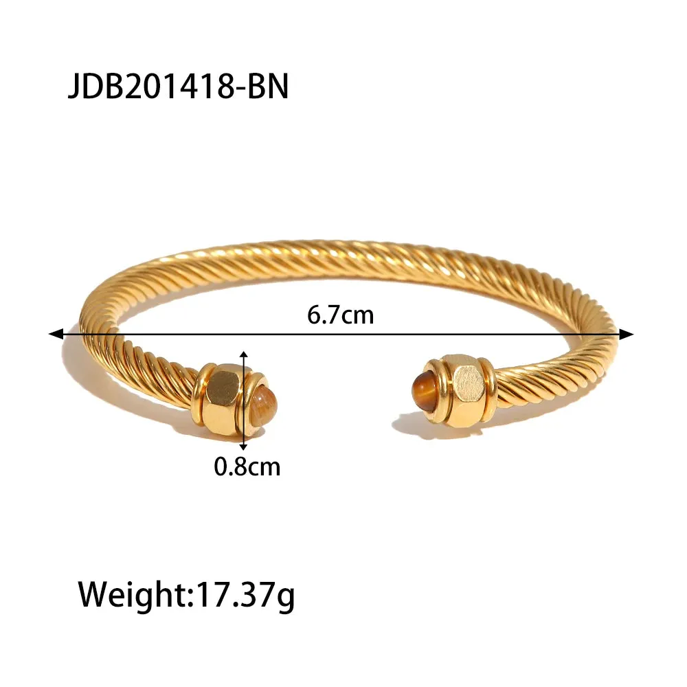 VAIGE Classic 18K Gold Plated Natural Stone Stainless Steel Cuff Bracelet for Fashion Enthusiasts