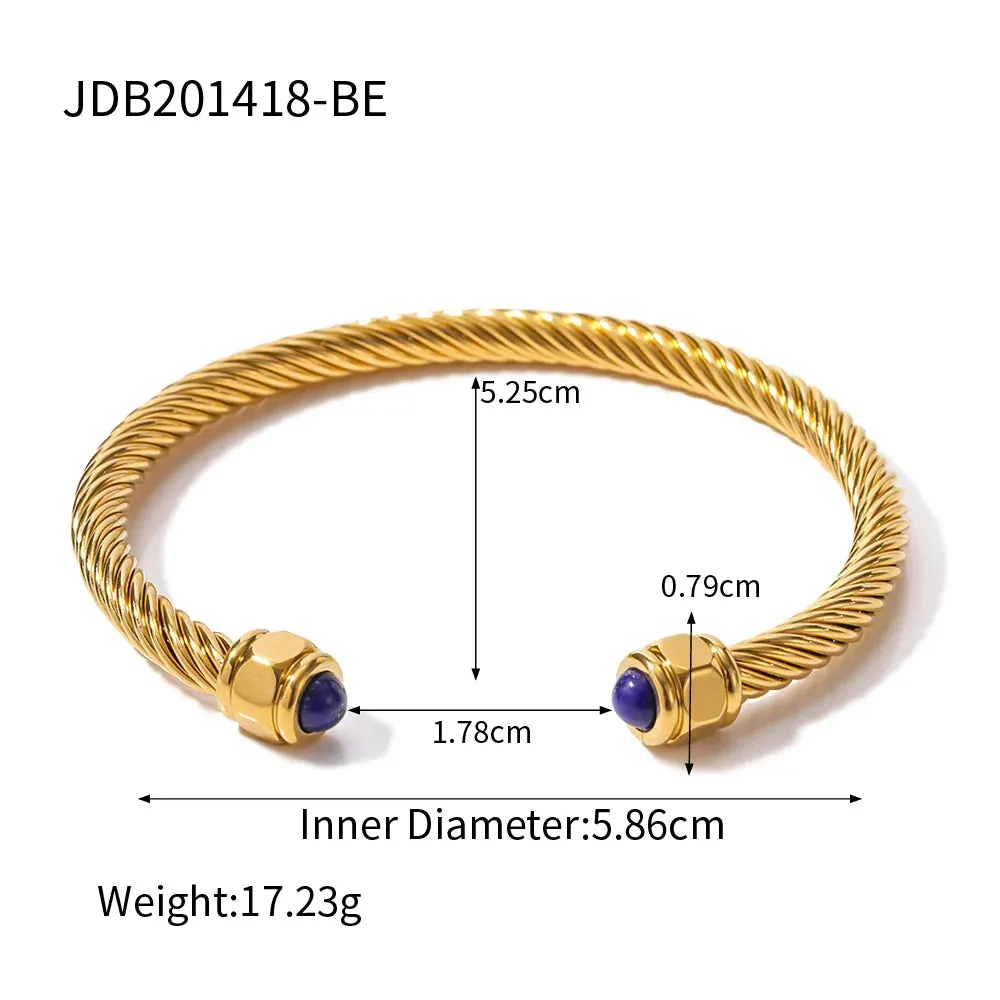 VAIGE Classic 18K Gold Plated Natural Stone Stainless Steel Cuff Bracelet for Fashion Enthusiasts