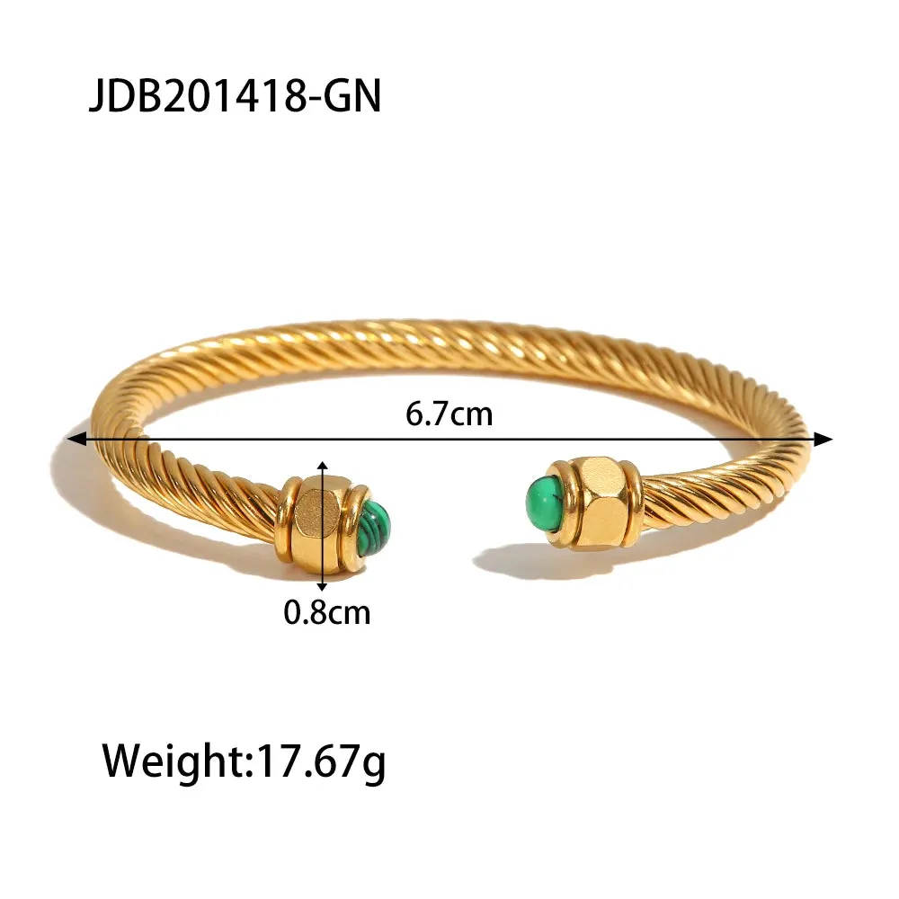 VAIGE Classic 18K Gold Plated Natural Stone Stainless Steel Cuff Bracelet for Fashion Enthusiasts