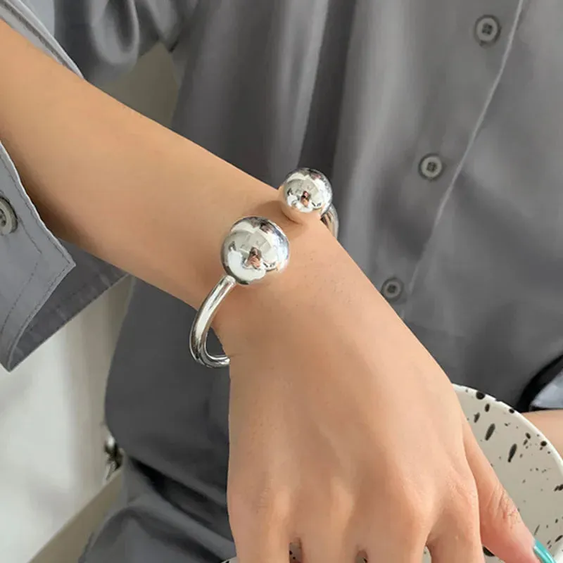 VAIGE Elegant Minimalist Geometric Cuff Bracelet with Glossy Ball and Cubic Zirconia - Trendy Party Accessory and Thoughtful Gift