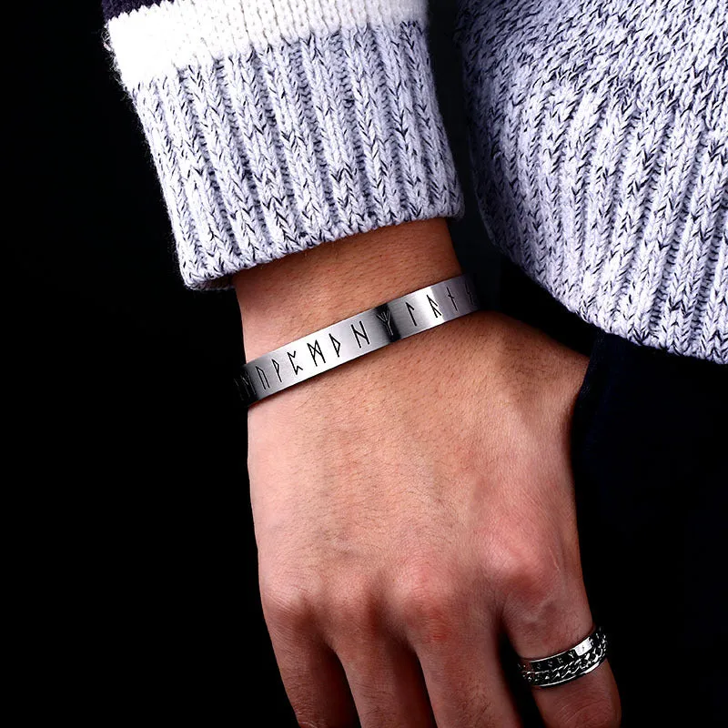 Viking Rune Titanium Steel Bracelet for Men - Retro European and American Style Jewelry