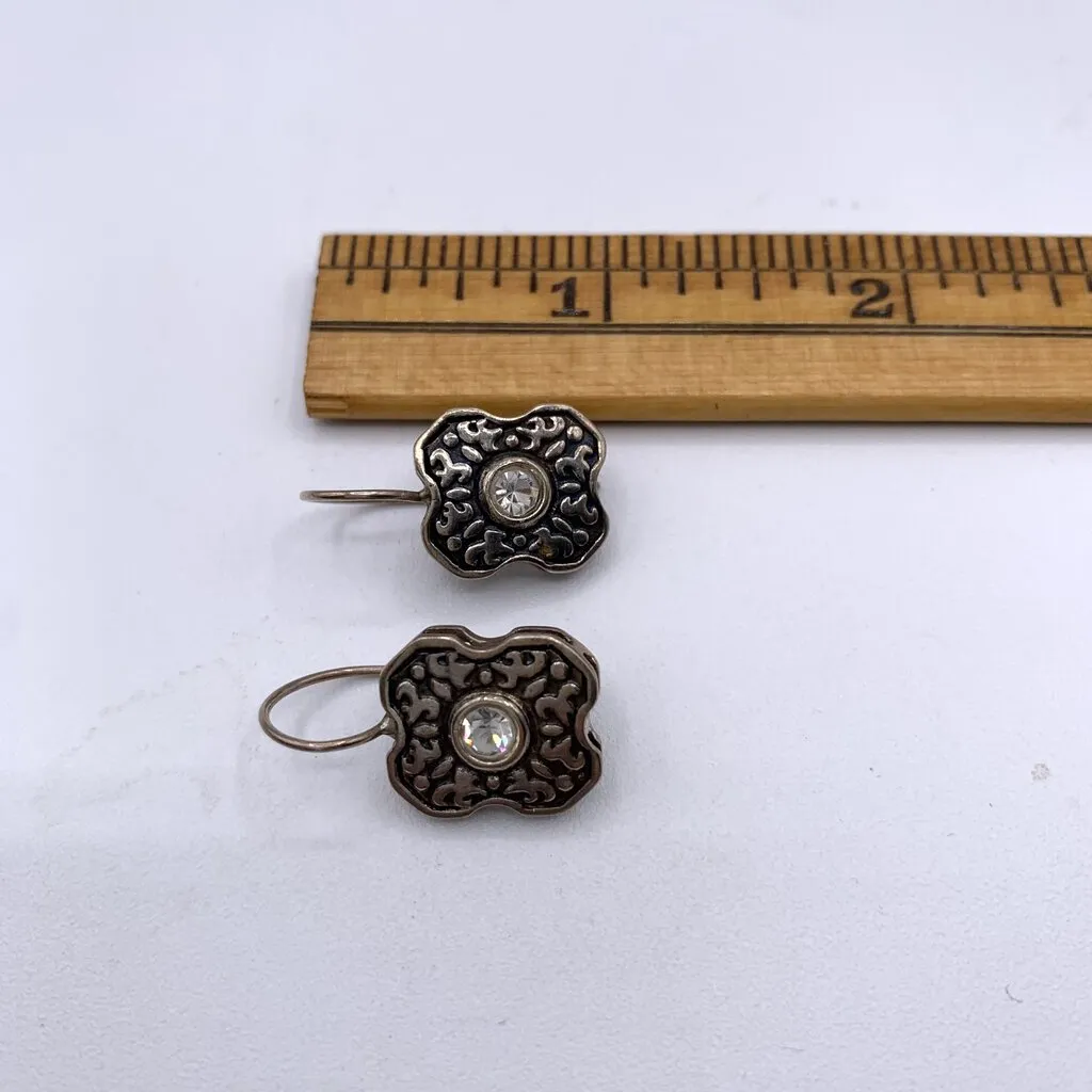 Vintage 1990s Sterling and Faceted Crystal Stone Pierced Earrings /hge