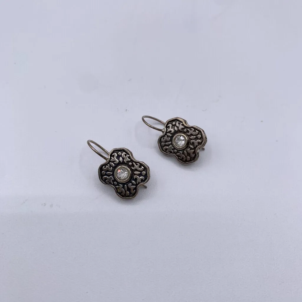 Vintage 1990s Sterling and Faceted Crystal Stone Pierced Earrings /hge