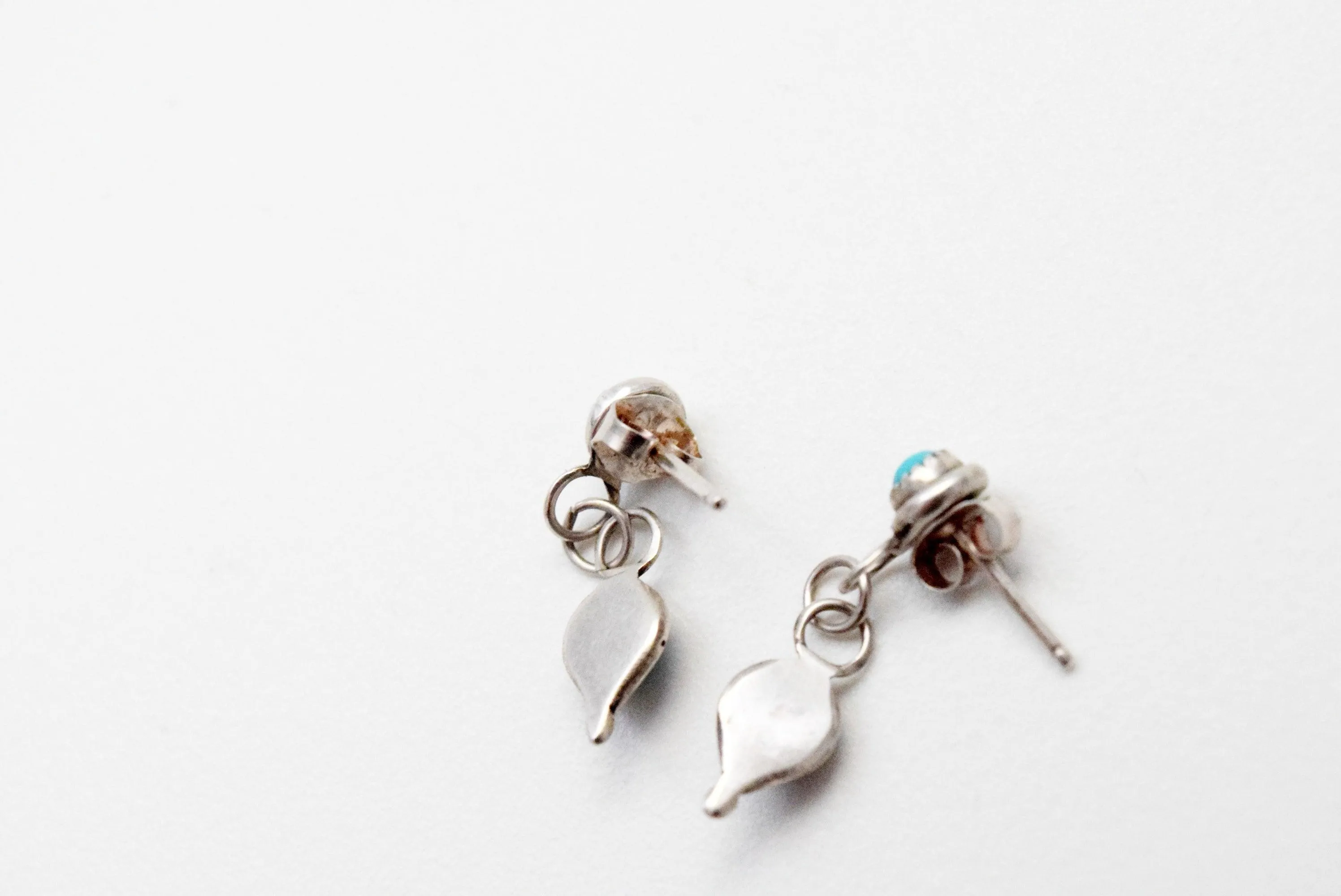 Vintage Native American Small Sterling Silver and Turquoise Dangle Earrings