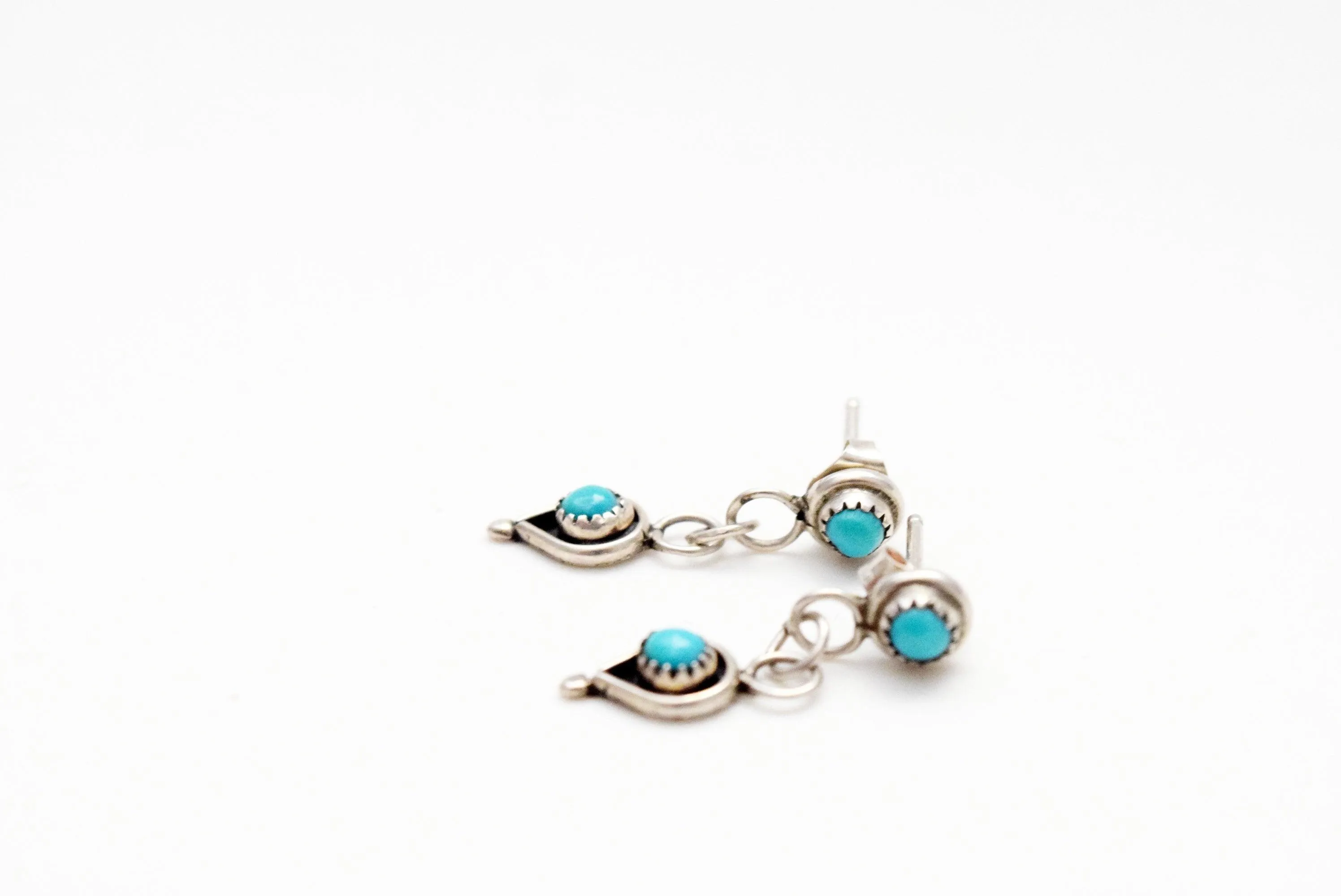 Vintage Native American Small Sterling Silver and Turquoise Dangle Earrings
