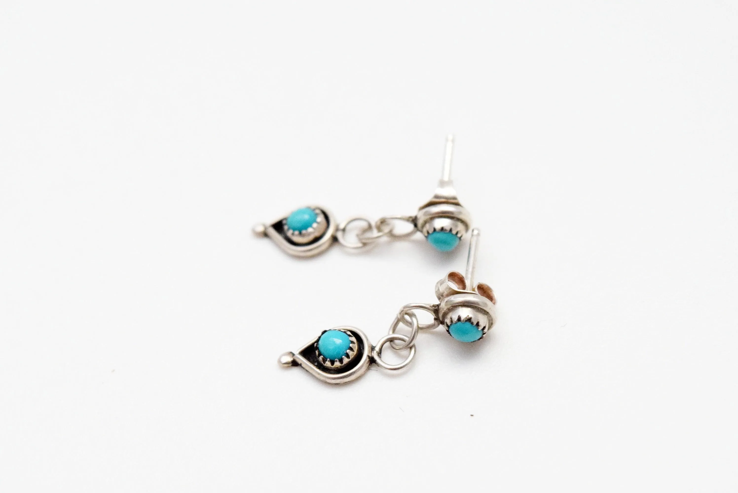 Vintage Native American Small Sterling Silver and Turquoise Dangle Earrings