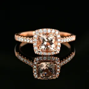 Vintage Rose Gold Diamond Halo Morganite Engagement Ring