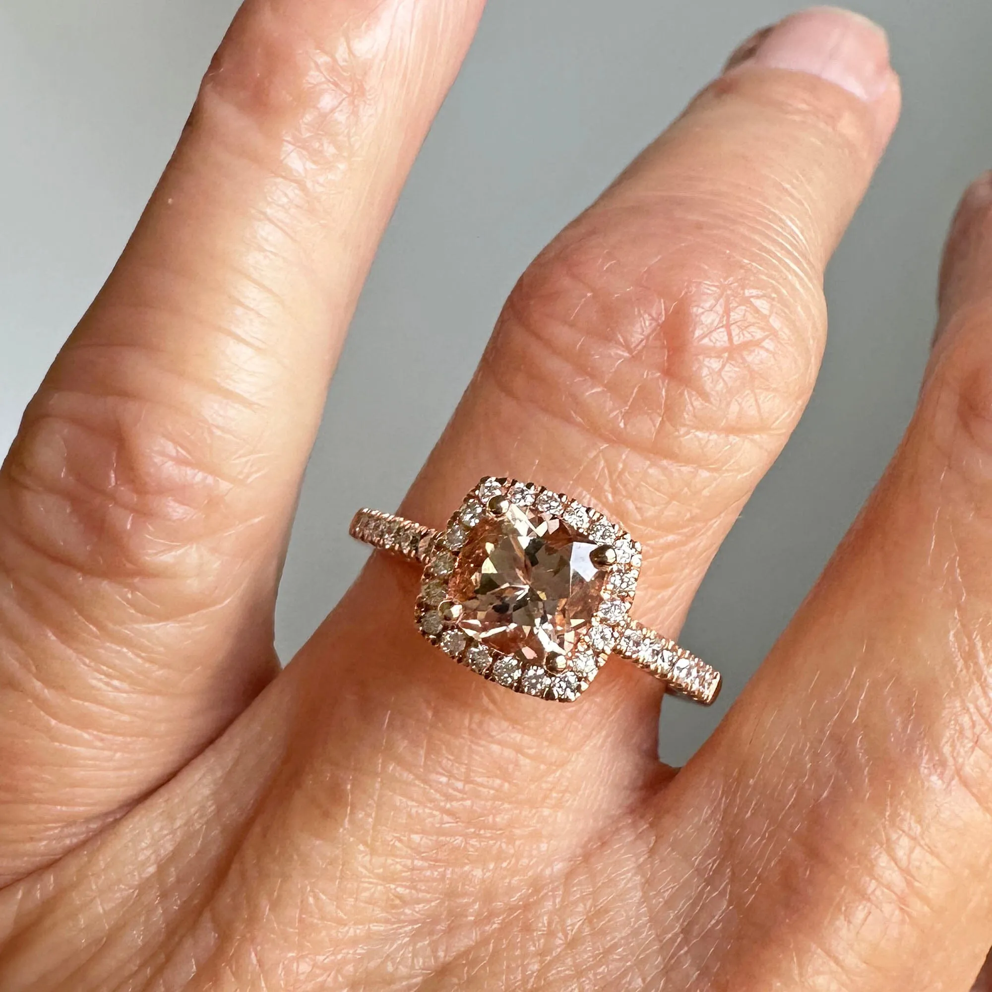 Vintage Rose Gold Diamond Halo Morganite Engagement Ring