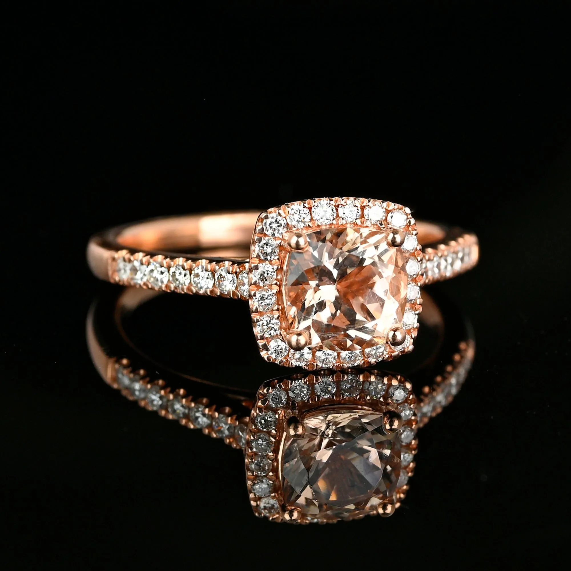 Vintage Rose Gold Diamond Halo Morganite Engagement Ring