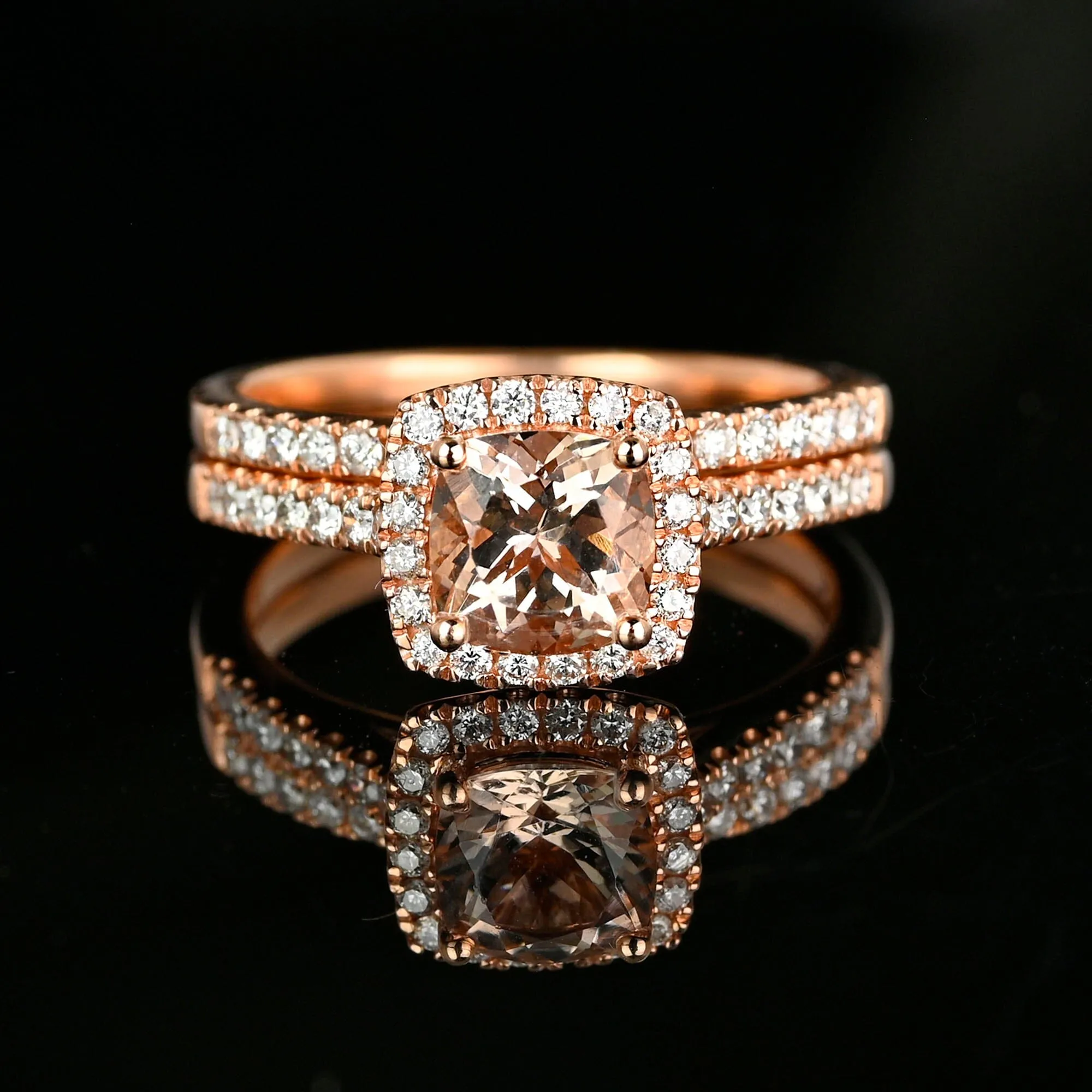 Vintage Rose Gold Diamond Halo Morganite Engagement Ring