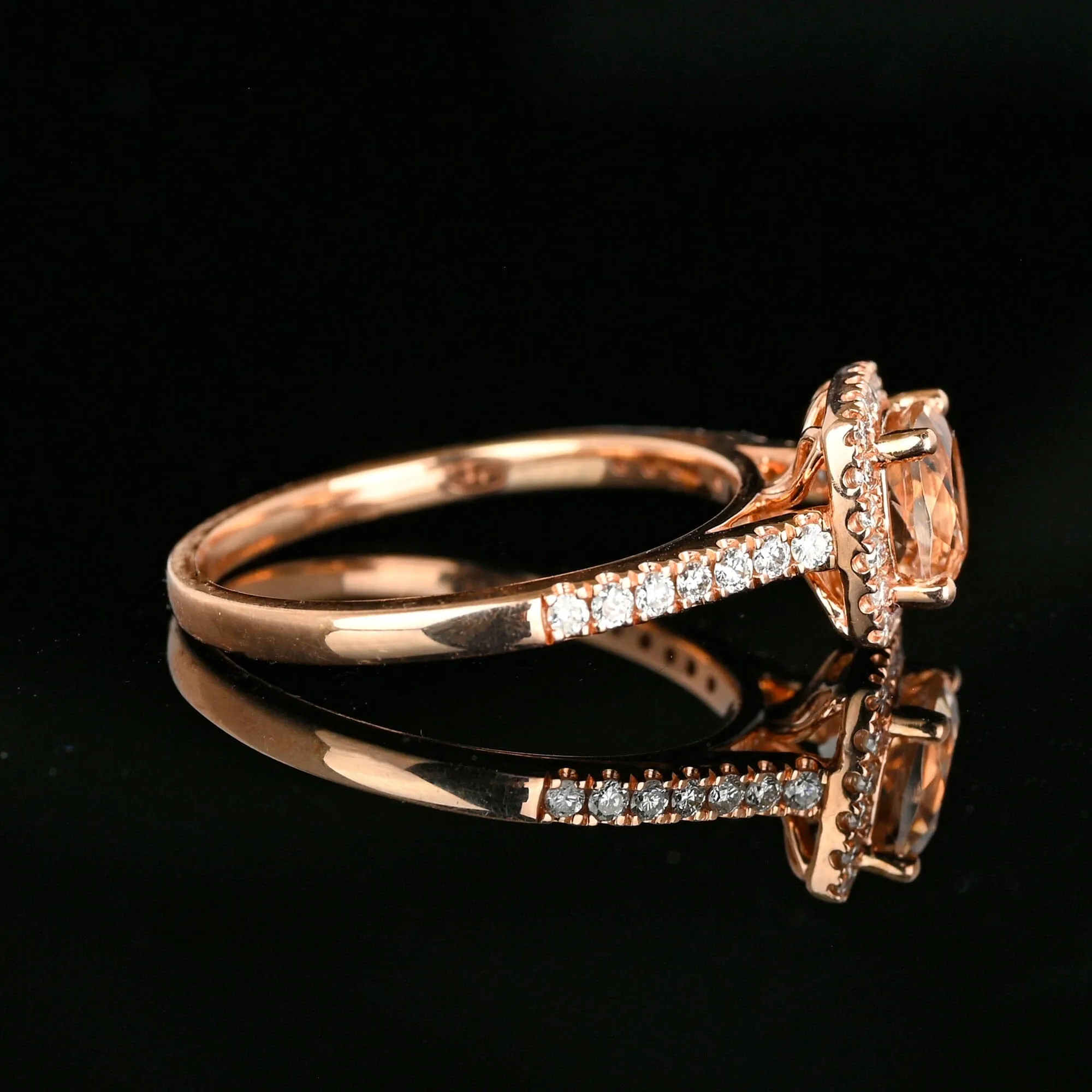 Vintage Rose Gold Diamond Halo Morganite Engagement Ring