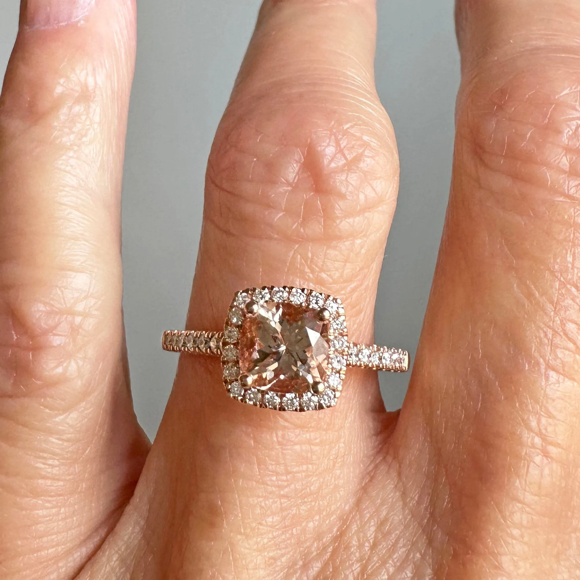 Vintage Rose Gold Diamond Halo Morganite Engagement Ring