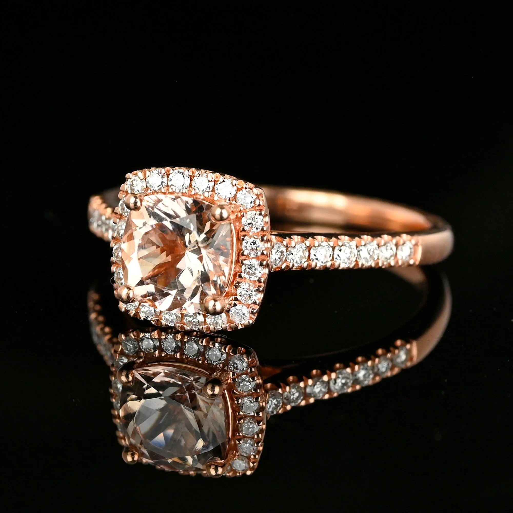 Vintage Rose Gold Diamond Halo Morganite Engagement Ring