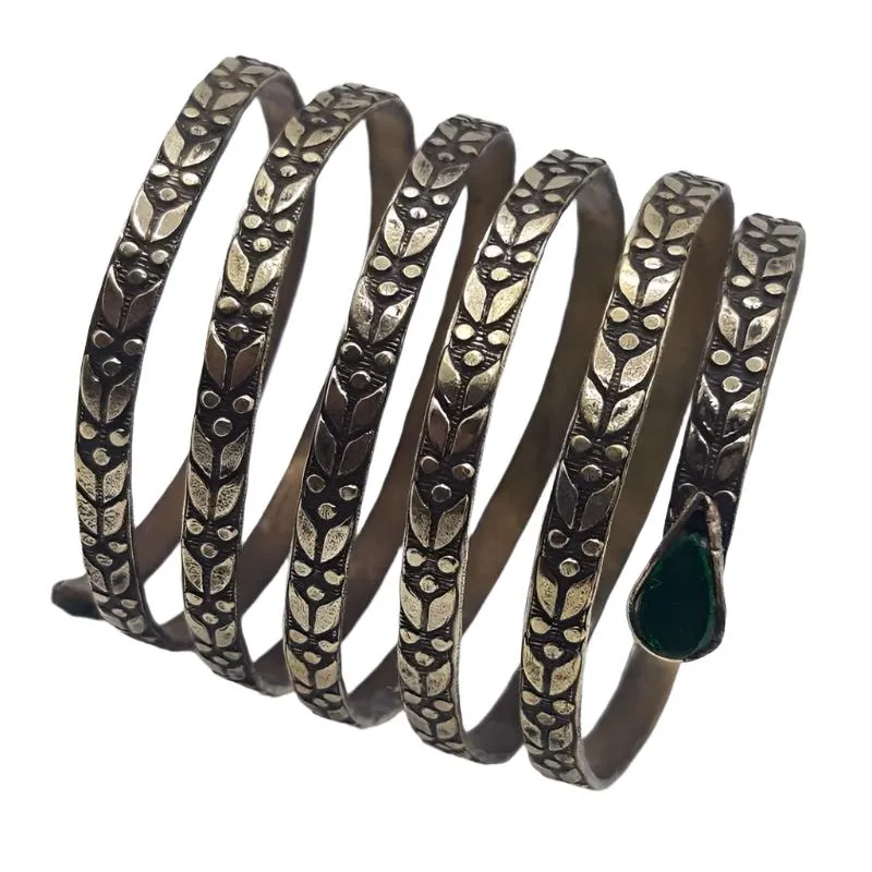Vintage Spiral Green Stone Cuff Bracelet