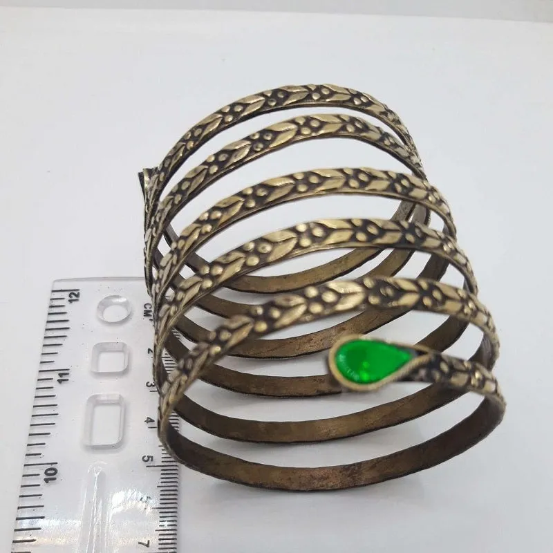 Vintage Spiral Green Stone Cuff Bracelet