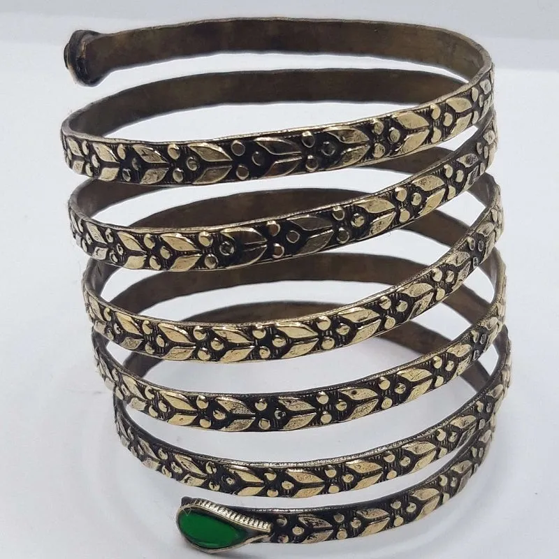 Vintage Spiral Green Stone Cuff Bracelet
