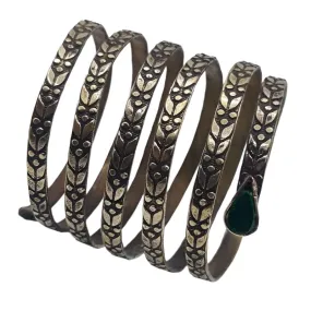 Vintage Spiral Green Stone Cuff Bracelet