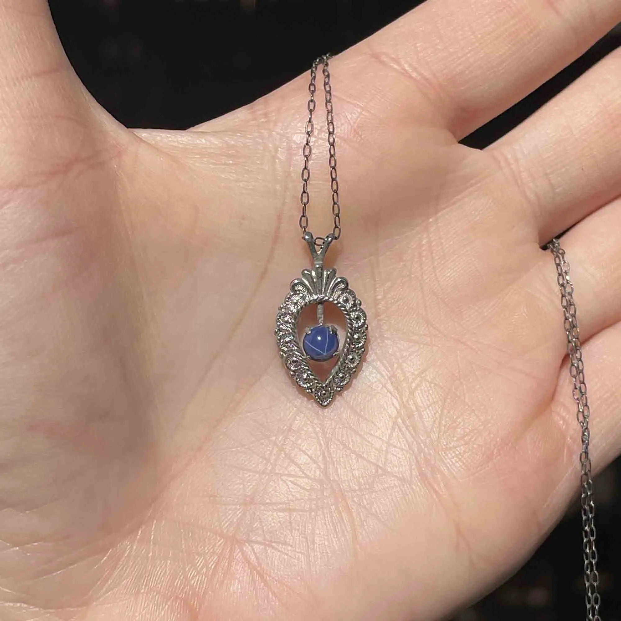 Vintage Sterling Silver Lindy Star Sapphire Necklace