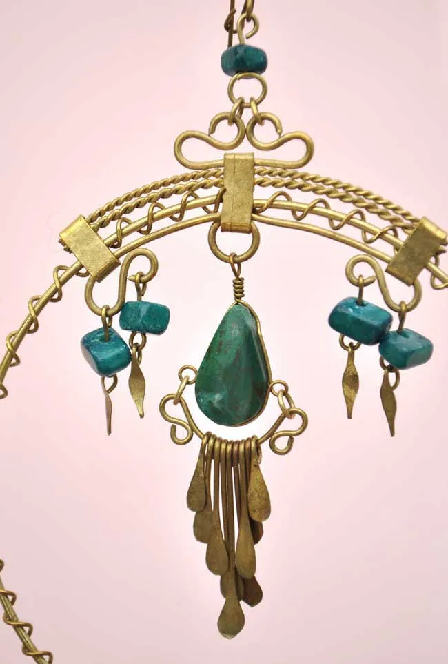 Vintage Turquoise & Brass Hoop Earrings • Gypsy • Boho