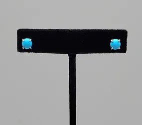 Vintage Turquoise Cabochon Sterling Silver Stud Earrings