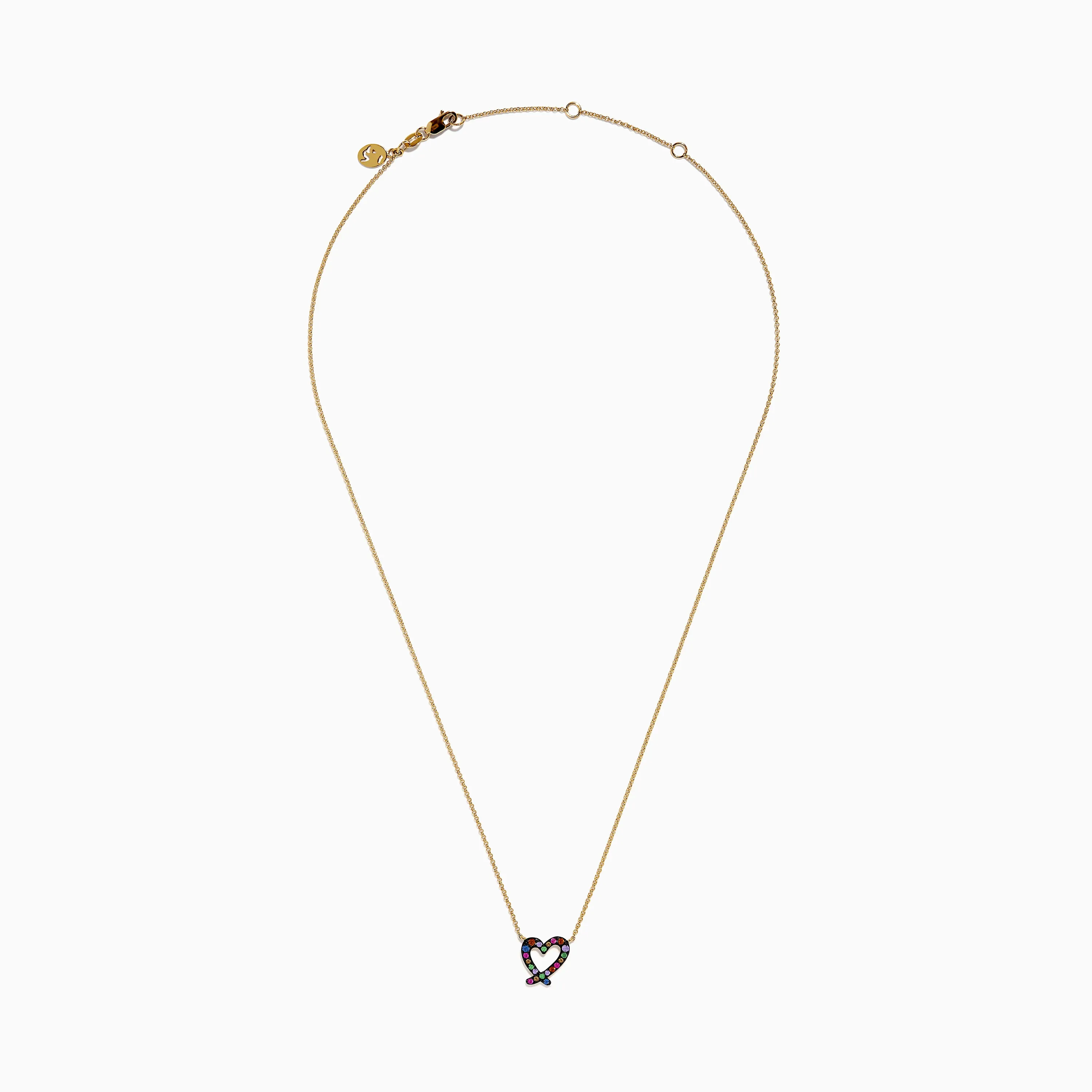 Watercolors 14K Yellow Gold Multi Sapphire Open Heart Necklace