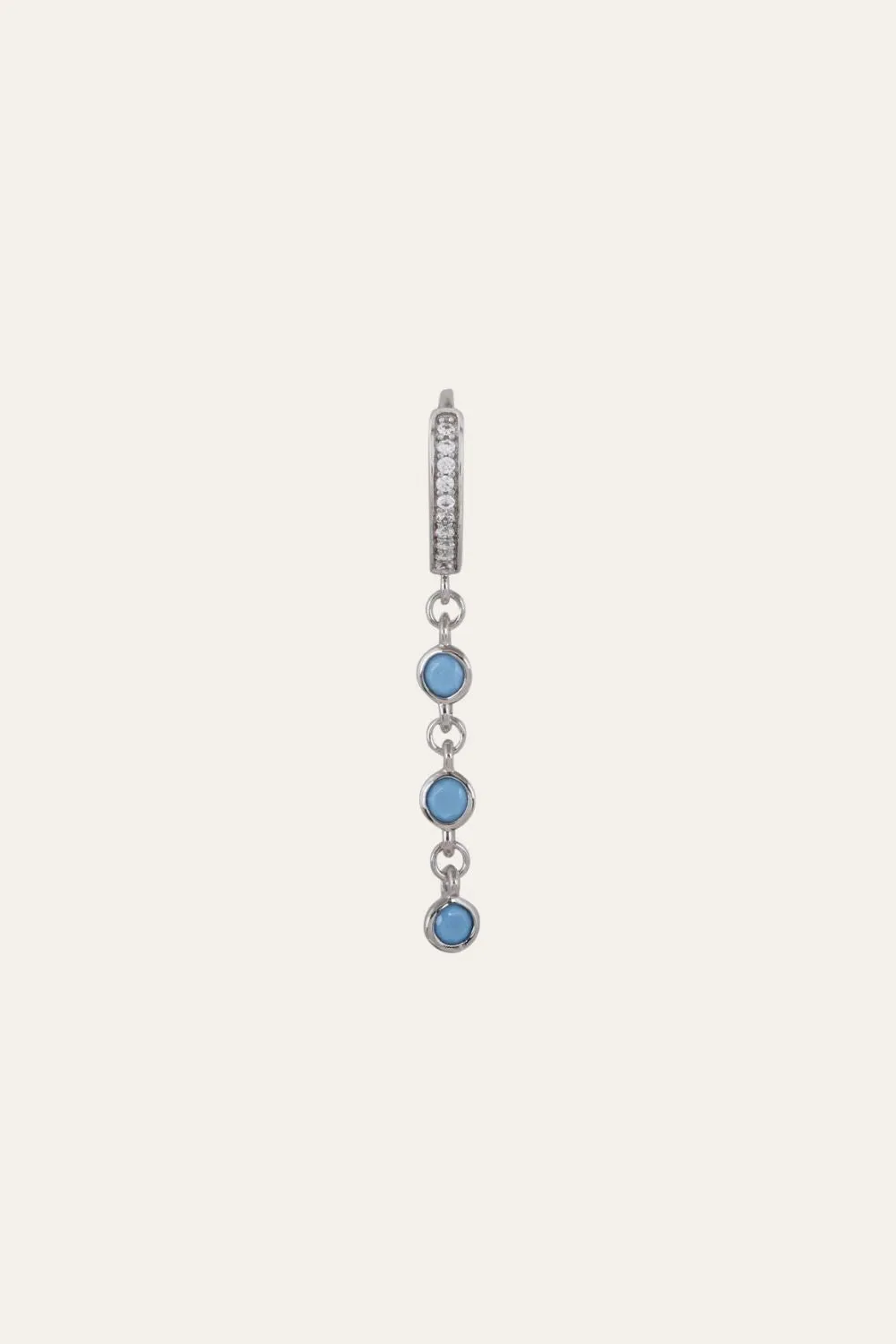 Waterfall turquoise & white stones sterling silver huggie