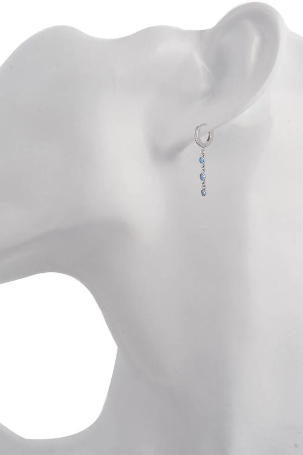 Waterfall turquoise & white stones sterling silver huggie