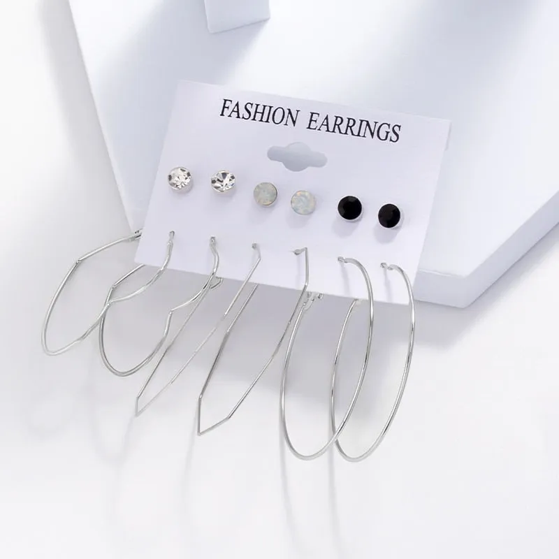 Wenkouban 6Pairs Punk Metal Pearls Big Hoop Earrings for Women Bohomia Gold Color Chain Circle Geometric Drop Earring Fashion Jewelry 2022